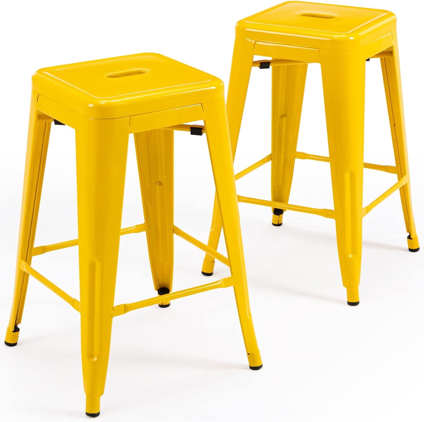 Black Metal Bar Stools Set of 2 Stackable Industrial Counter Height Seats