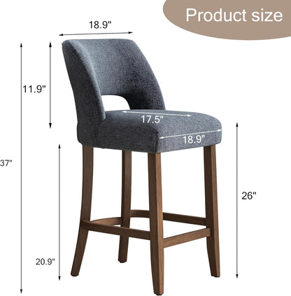 26 Inch Green Upholstered Counter Height Bar Stools Rubberwood Set of 2