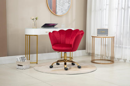 Blue Velvet Office Chair Adjustable Swivel Vanity Chair with Gold Base