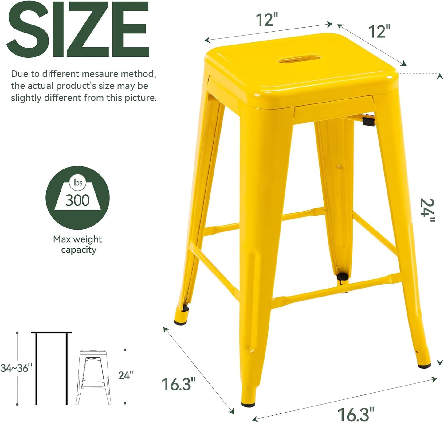 Black Metal Bar Stools Set of 2 Stackable Industrial Counter Height Seats