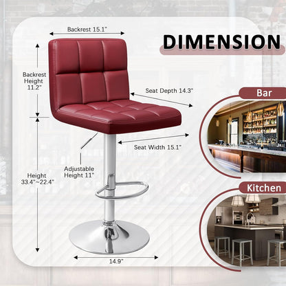 Black Swivel Bar Stools Set of 2 Adjustable Upholstered Kitchen Chairs