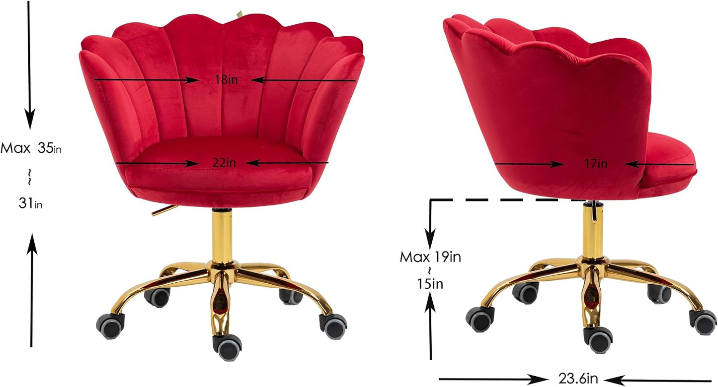 Blue Velvet Office Chair Adjustable Swivel Vanity Chair with Gold Base
