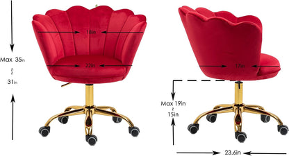 Blue Velvet Office Chair Adjustable Swivel Vanity Chair with Gold Base