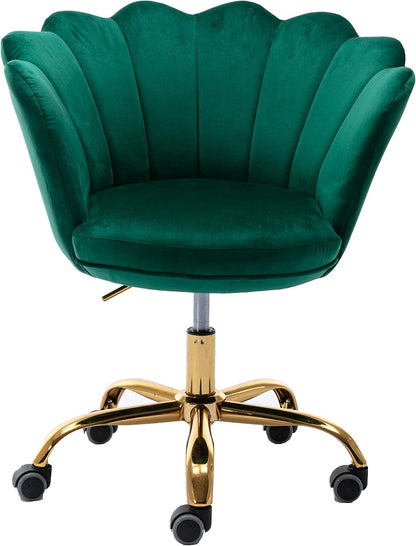 Blue Velvet Office Chair Adjustable Swivel Vanity Chair with Gold Base