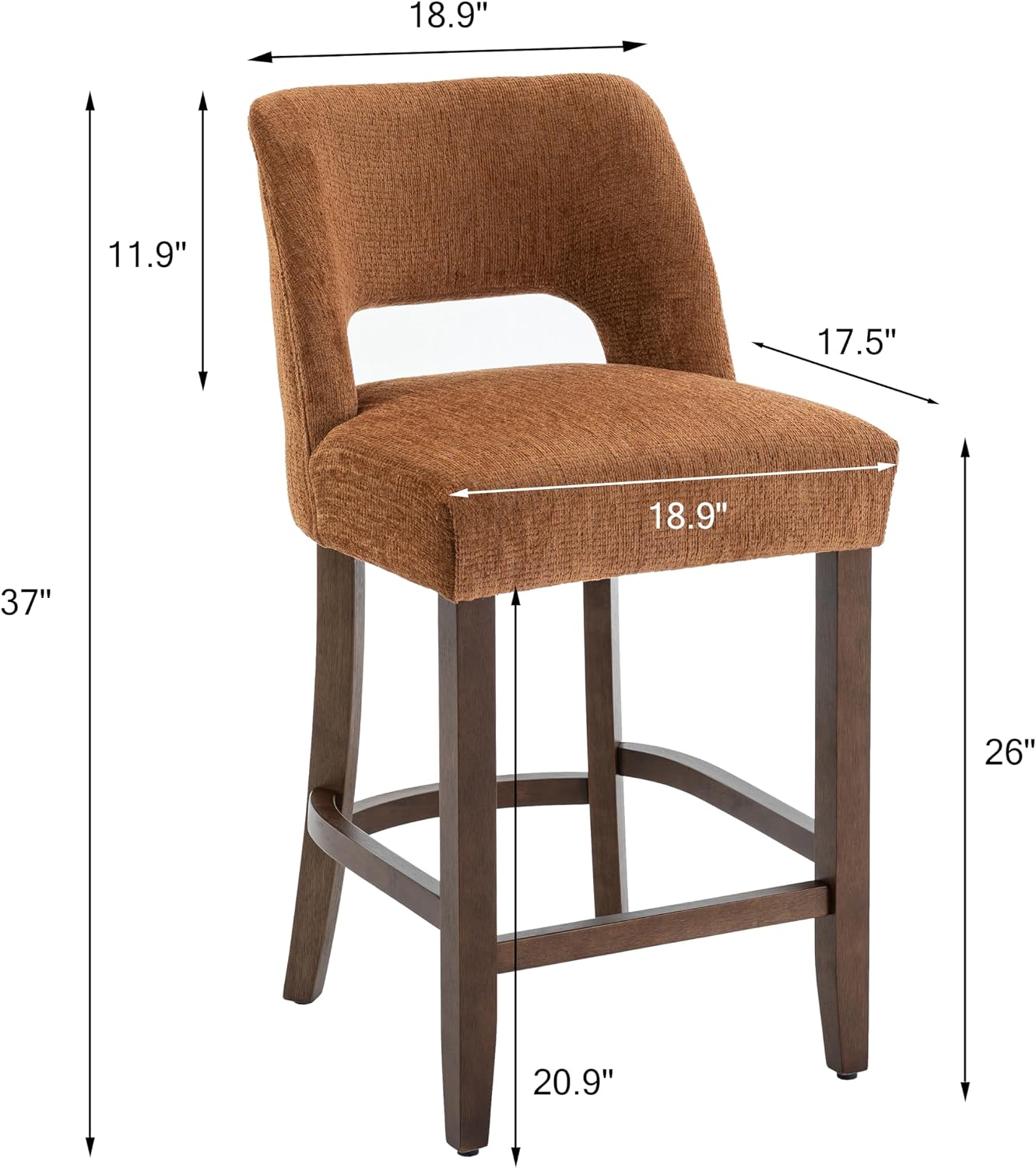 26 Inch Green Upholstered Counter Height Bar Stools Rubberwood Set of 2