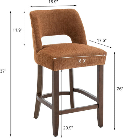 26 Inch Green Upholstered Counter Height Bar Stools Rubberwood Set of 2
