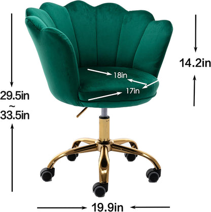 Blue Velvet Office Chair Adjustable Swivel Vanity Chair with Gold Base