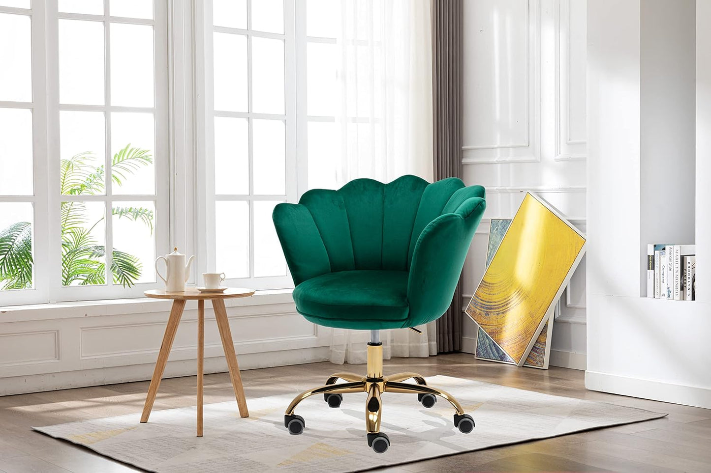 Blue Velvet Office Chair Adjustable Swivel Vanity Chair with Gold Base