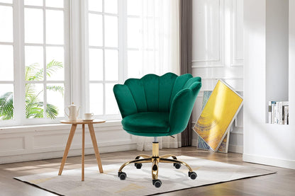 Blue Velvet Office Chair Adjustable Swivel Vanity Chair with Gold Base