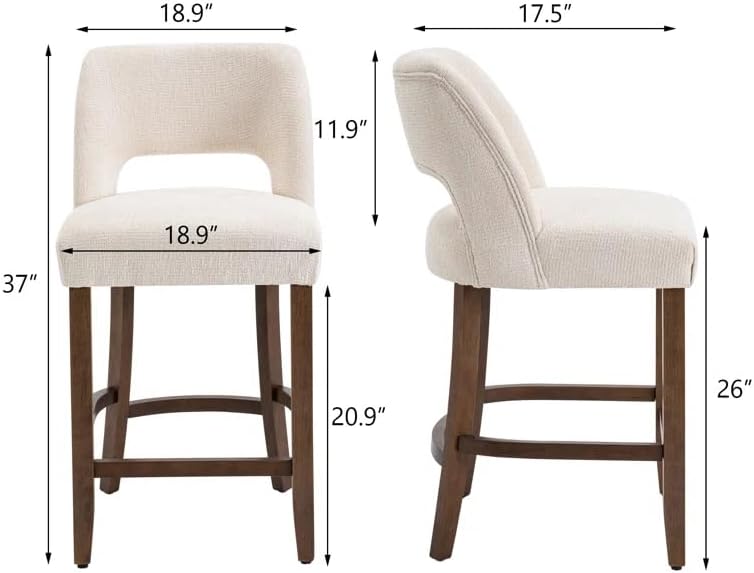26 Inch Green Upholstered Counter Height Bar Stools Rubberwood Set of 2