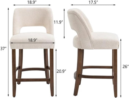 26 Inch Green Upholstered Counter Height Bar Stools Rubberwood Set of 2