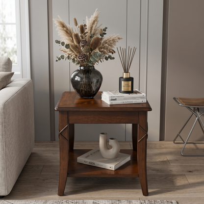 Classic Wood End Table with Drawer & Lower Storage Shelf