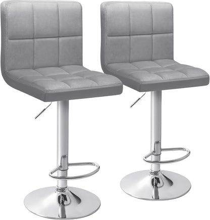 Gray Velvet Swivel Bar Stools Set of 2 Adjustable Counter Chairs