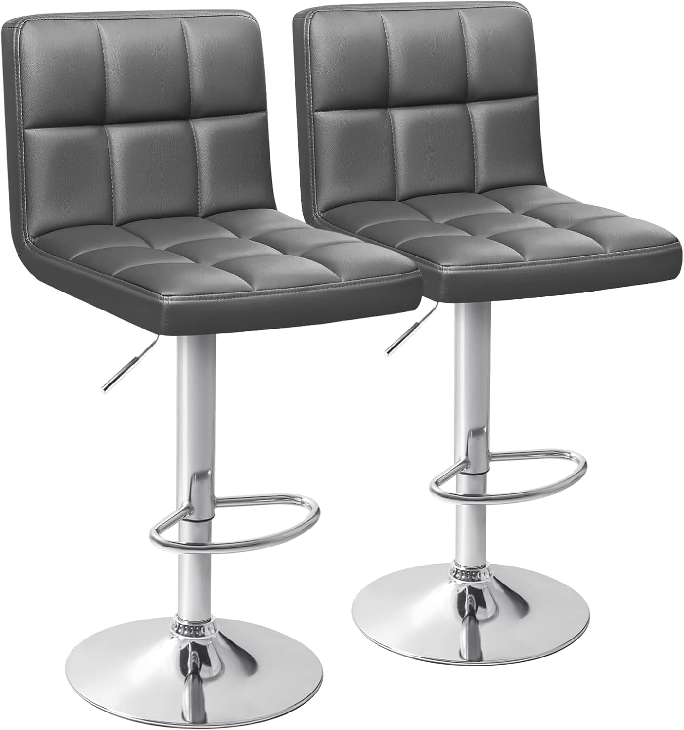 Black Swivel Bar Stools Set of 2 Adjustable Upholstered Kitchen Chairs