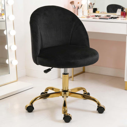 Black Velvet Vanity Chair Gold Base Adjustable Swivel Rolling Desk Chair