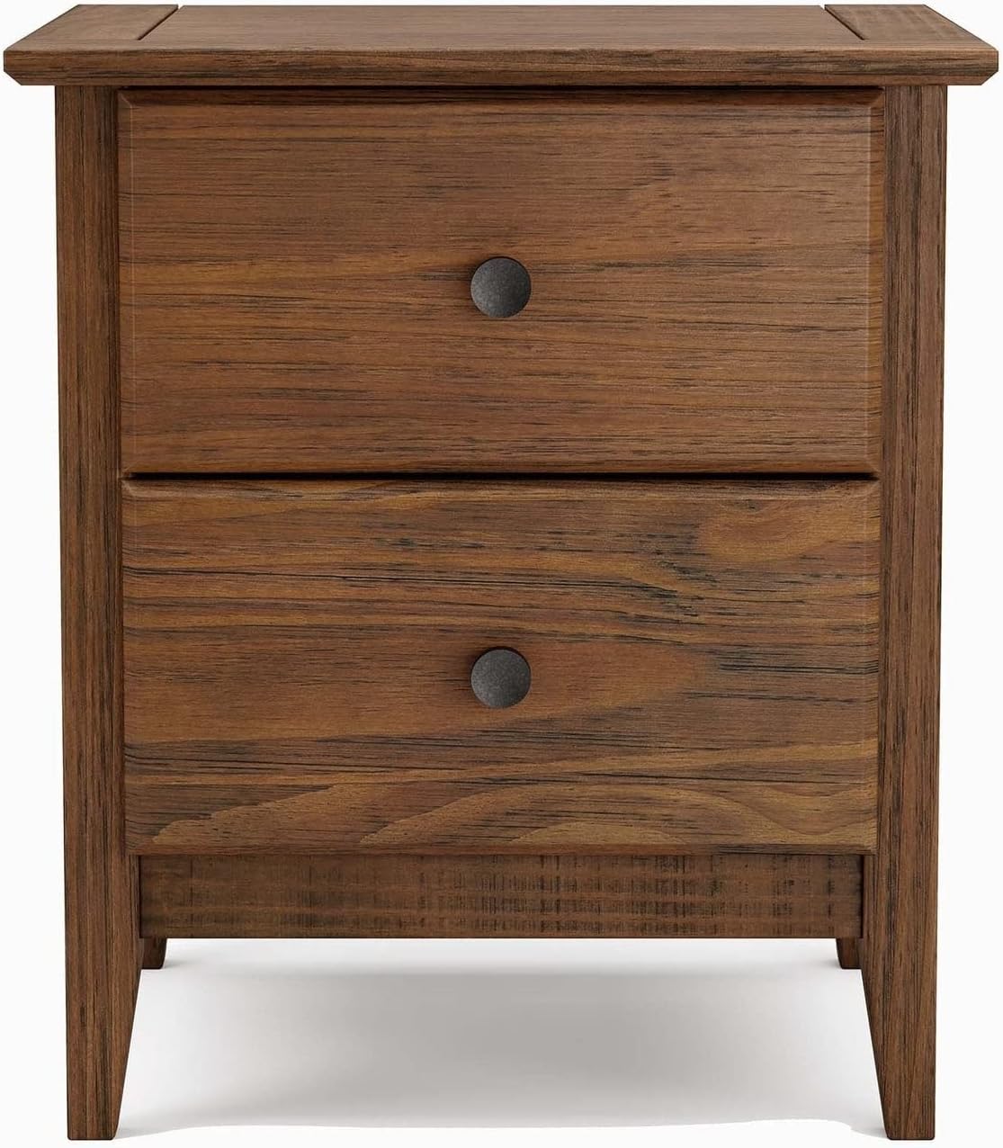 Solid Pine Wood 2-Drawer Nightstand – Brushed Walnut Bedside Table