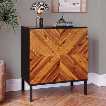 Solid Acacia Wood 3-Door Sideboard with Geometric Pattern