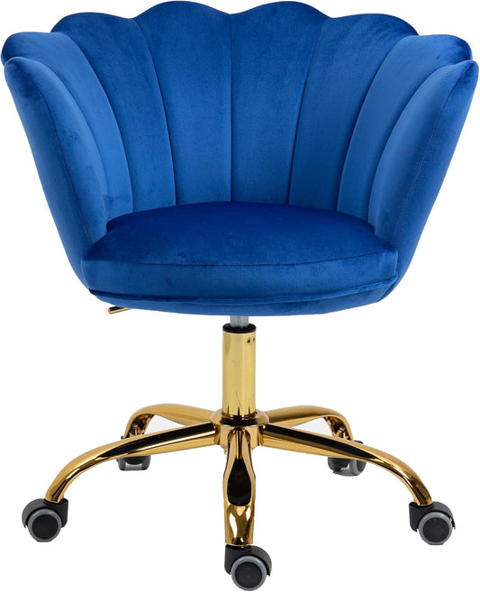 Blue Velvet Office Chair Adjustable Swivel Vanity Chair with Gold Base