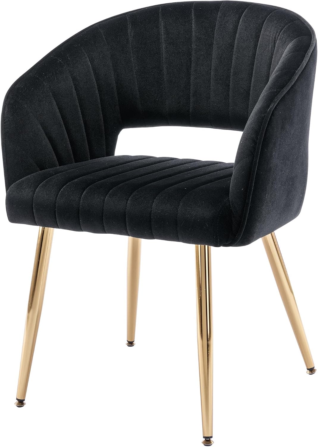 Light Gray Velvet Desk Chair Tufted Vanity Armchair with Gold Metal Legs