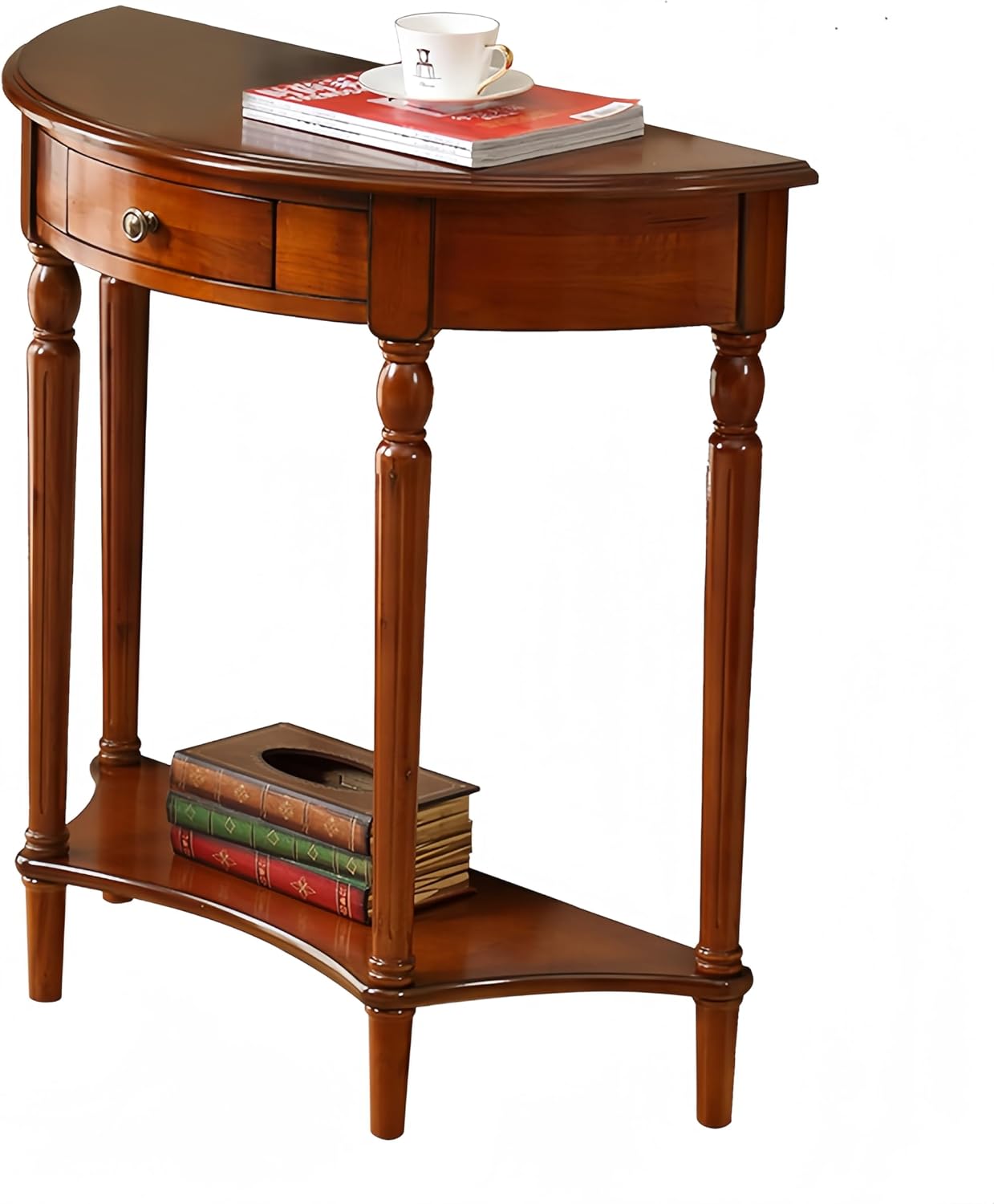Solid Wood Half Moon Console Table with Drawer Cherry Wood Entryway Table