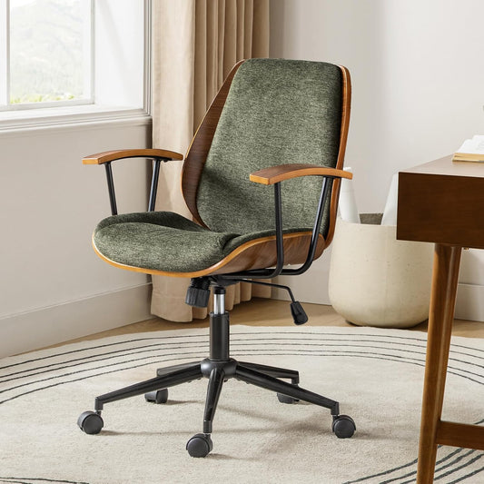 Green Solid Wood Office Chair Adjustable Swivel Mid Century Desk Chair