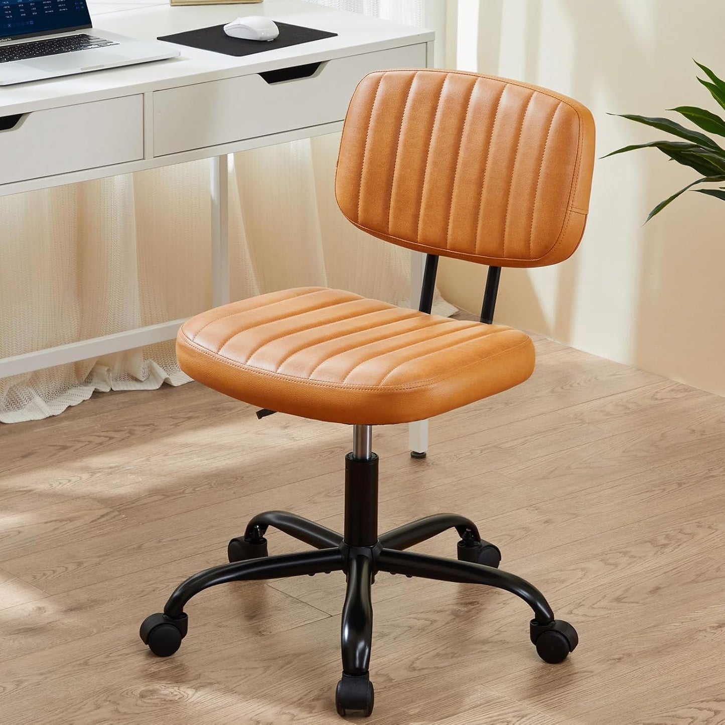 Brown Faux Leather Office Chair Adjustable Swivel Rolling Desk Chair