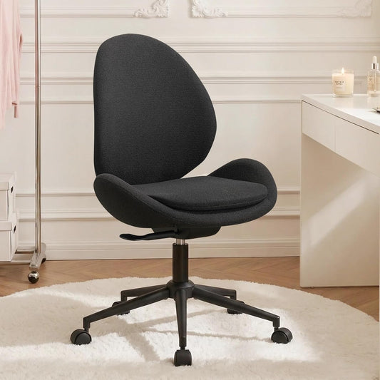 Black Velvet Vanity Chair Adjustable Swivel Office Chair with Wheels