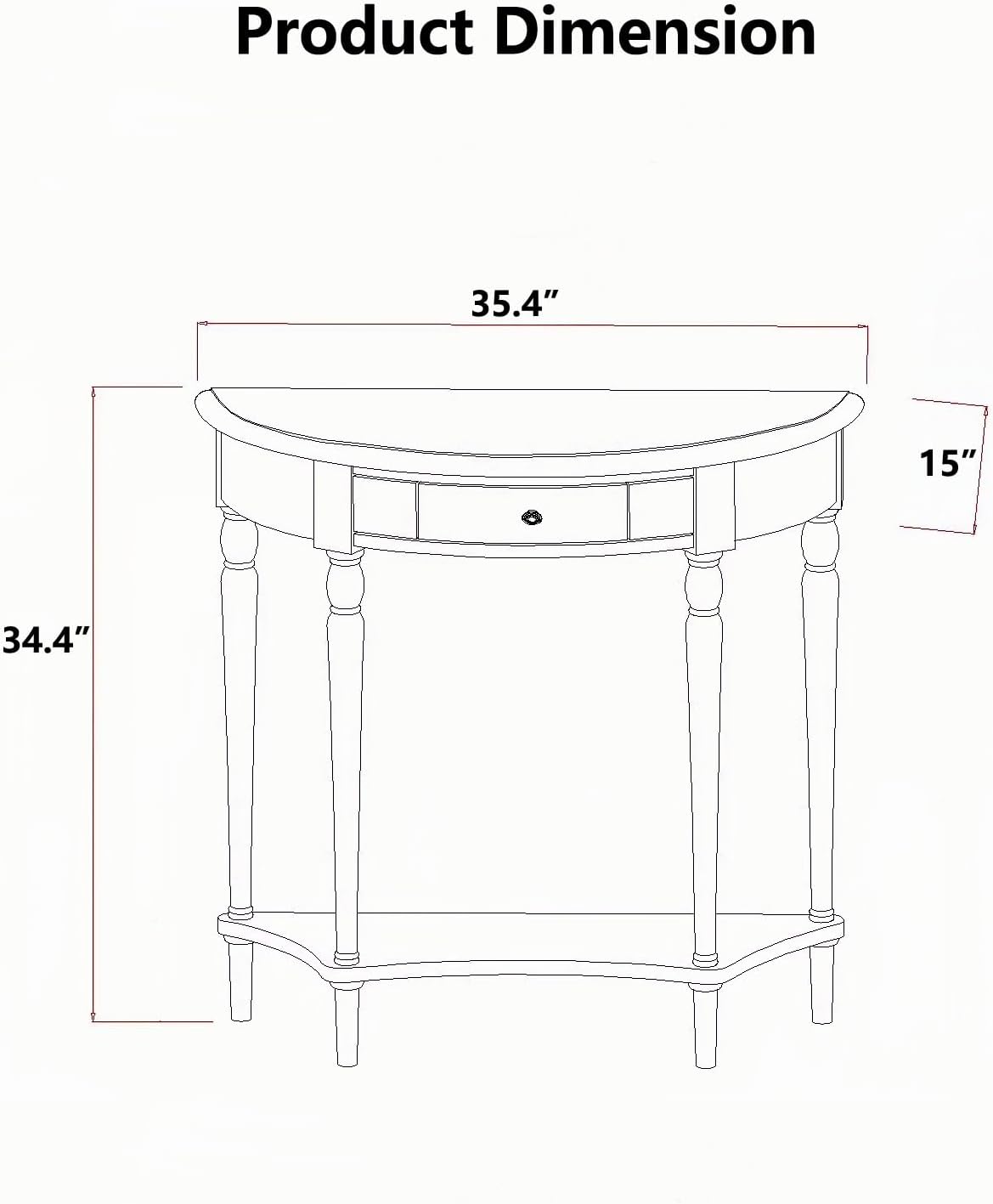 Solid Wood Half Moon Console Table with Drawer Cherry Wood Entryway Table