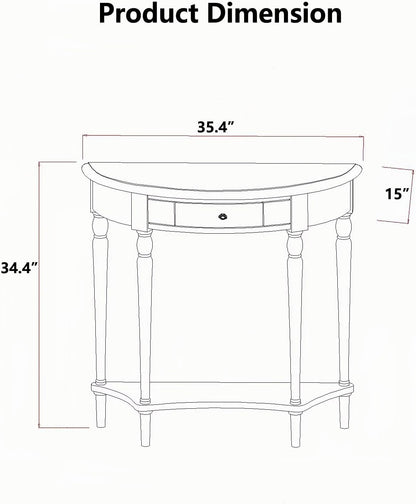 Solid Wood Half Moon Console Table with Drawer Cherry Wood Entryway Table
