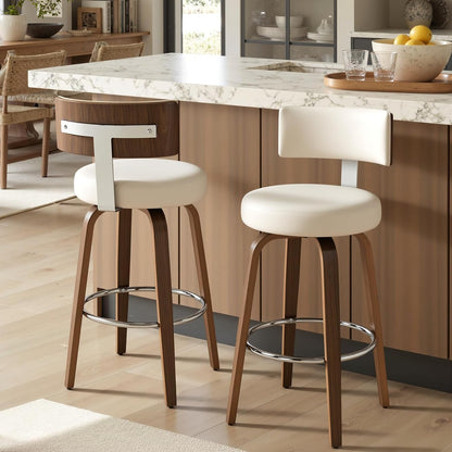 White Swivel Counter Stools Set of 2 Walnut Kitchen Island Chairs