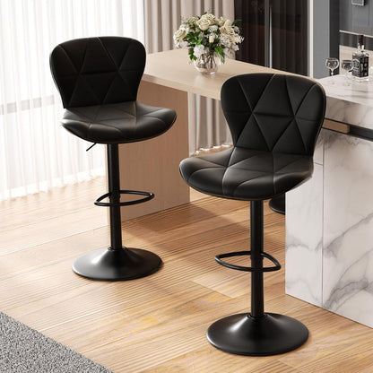 Black Swivel Bar Stools Set of 2 Adjustable Faux Leather Kitchen Chairs
