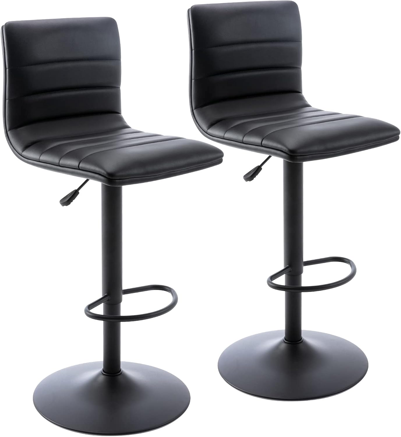 Black Adjustable Bar Stools Set of 2 Modern Swivel Faux Leather Chairs