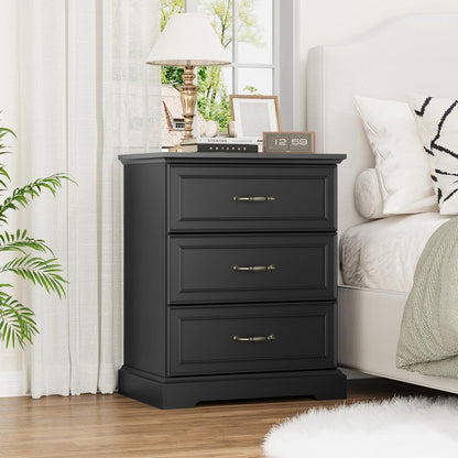 White Farmhouse Nightstand with 3 Drawers Wide Bedside Storage Table