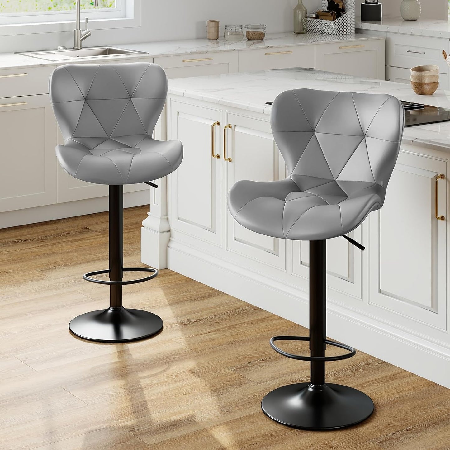Adjustable Swivel Bar Stools Set of 2 Upholstered Kitchen Island Chairs