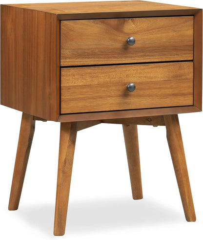 Mid-Century Modern 2-Drawer Nightstand – Acorn Walnut Bedside Table