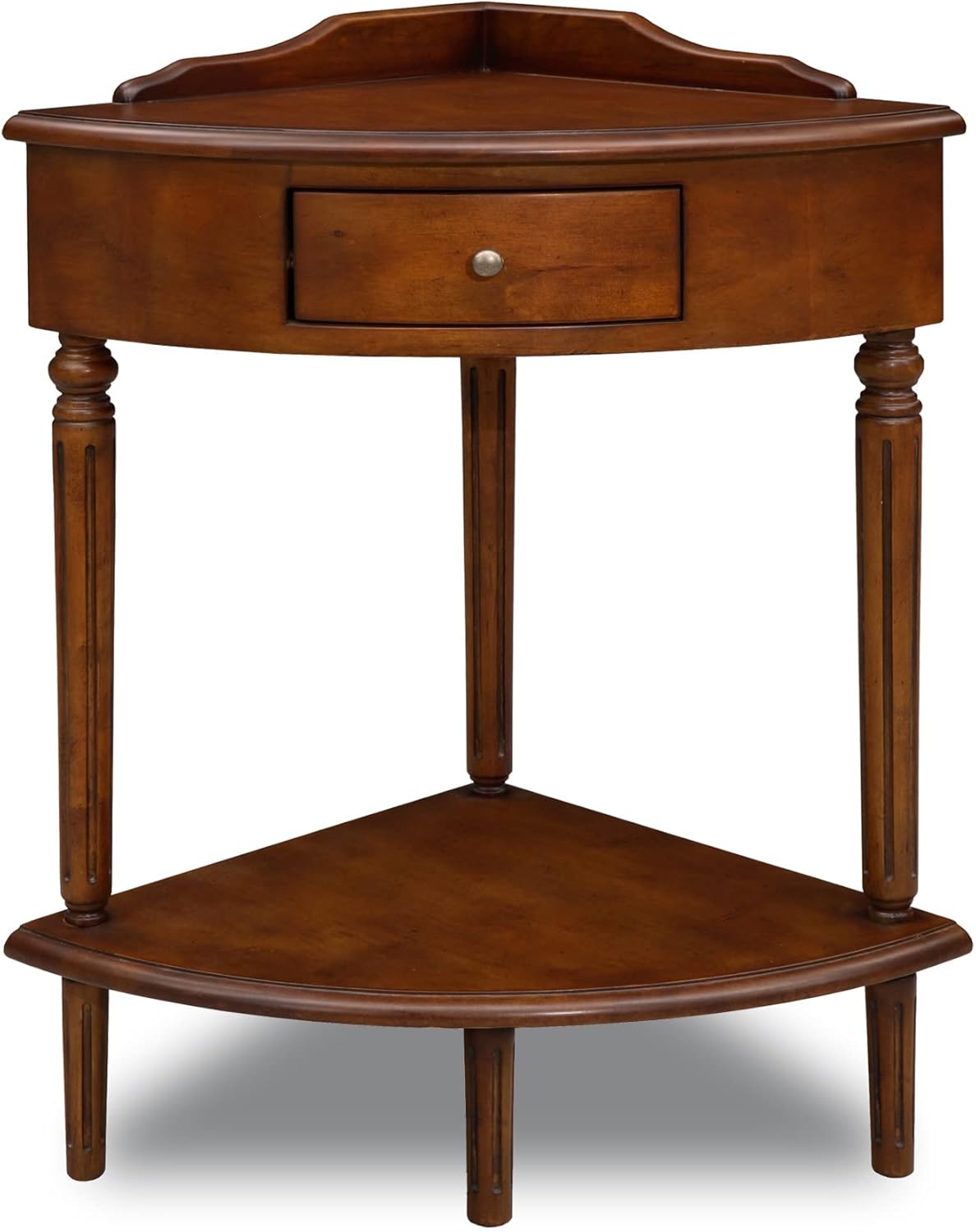 Solid Wood Corner End Table with Drawer Pecan Wedge Accent Table