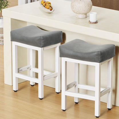 Gray Counter Height Bar Stools Set of 2 Upholstered Saddle Kitchen Seats