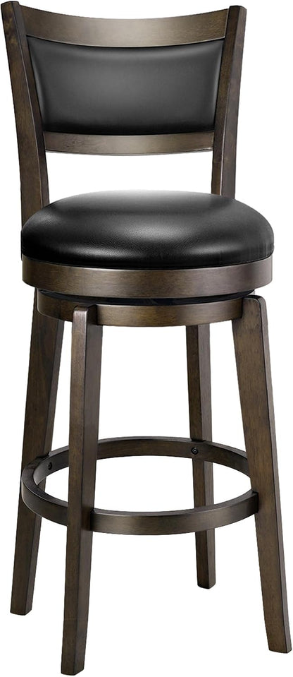 26 Inch Swivel Counter Height Bar Stool Black Faux Leather Solid Wood Frame