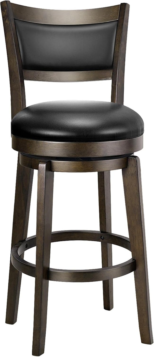 26 Inch Swivel Counter Height Bar Stool Black Faux Leather Solid Wood Frame