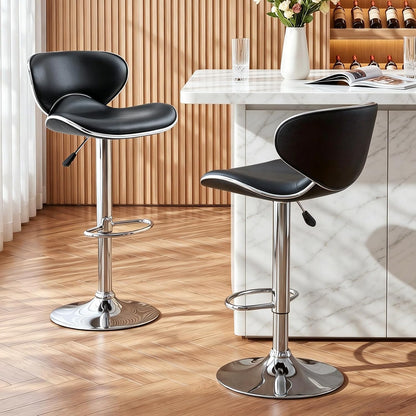 Blue Adjustable Bar Stools Set of 2 Modern Swivel Faux Leather Counter Chairs