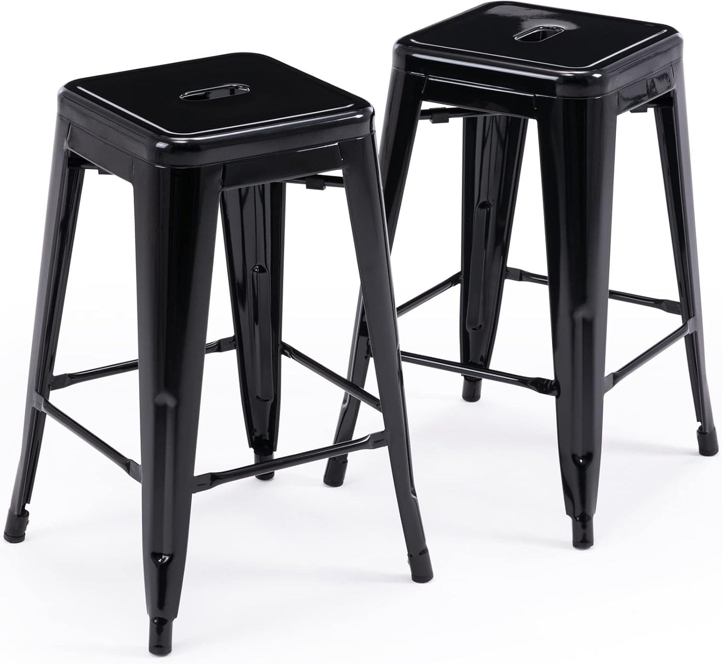Black Metal Bar Stools Set of 2 Stackable Industrial Counter Height Seats