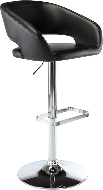Black Adjustable Swivel Bar Stool Modern Faux Leather Counter Height Chair