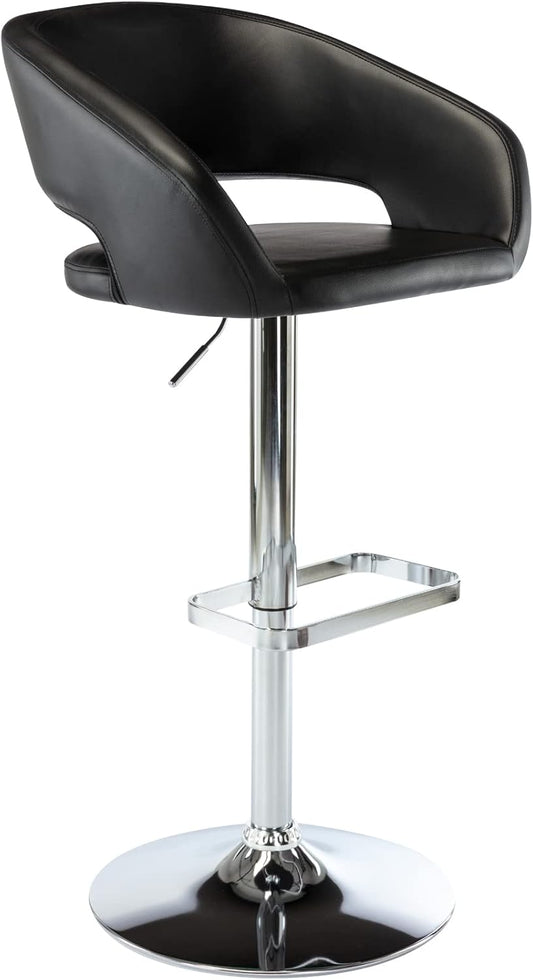 Black Adjustable Swivel Bar Stool Modern Faux Leather Counter Height Chair