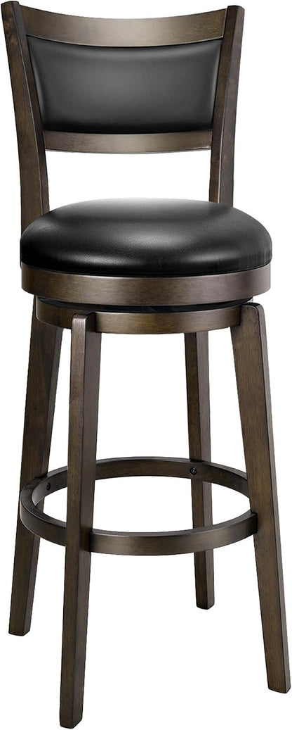 26 Inch Swivel Counter Height Bar Stool Black Faux Leather Solid Wood Frame