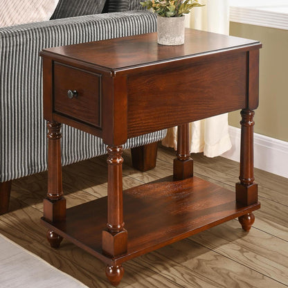 Solid Wood Narrow Nightstand with Drawer Cherry Brown Bedside End Table