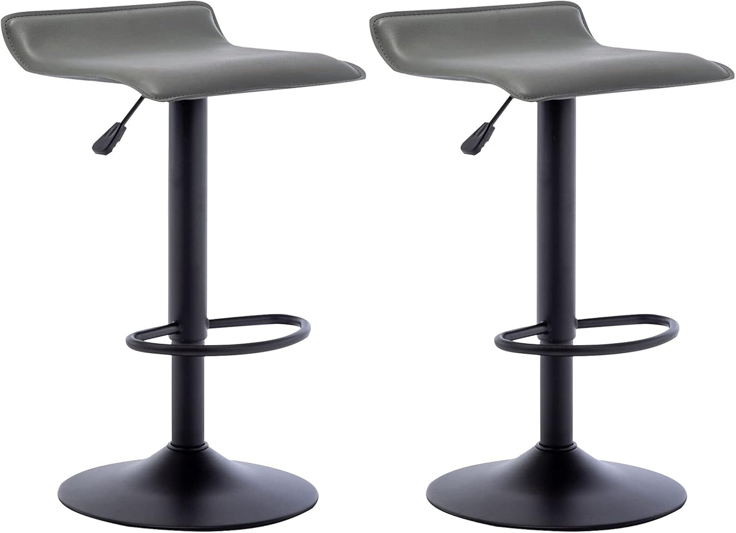 Black Adjustable Bar Stools Set of 2 Modern Swivel Backless Counter Chairs