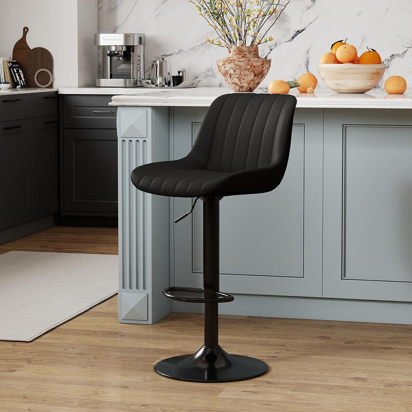 Adjustable Swivel Bar Stool Black Faux Leather Counter Height Metal Base