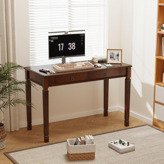 Solid Wood Writing Desk with Drawers Walnut Mid Century Home Office Desk