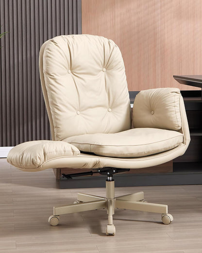 Beige Executive Office Chair Wide Seat Reclining High Back Rolling Desk Chair
