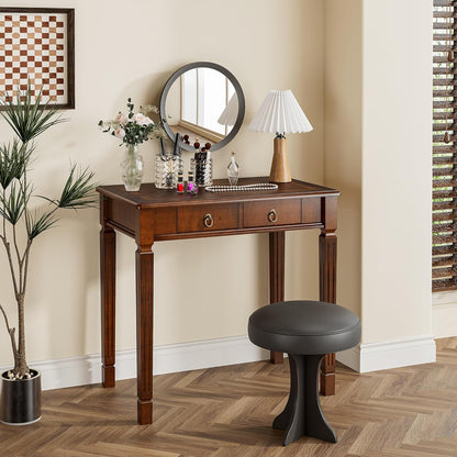 Cherry Walnut Writing Desk with Drawers Mid Century Wood Vanity Table